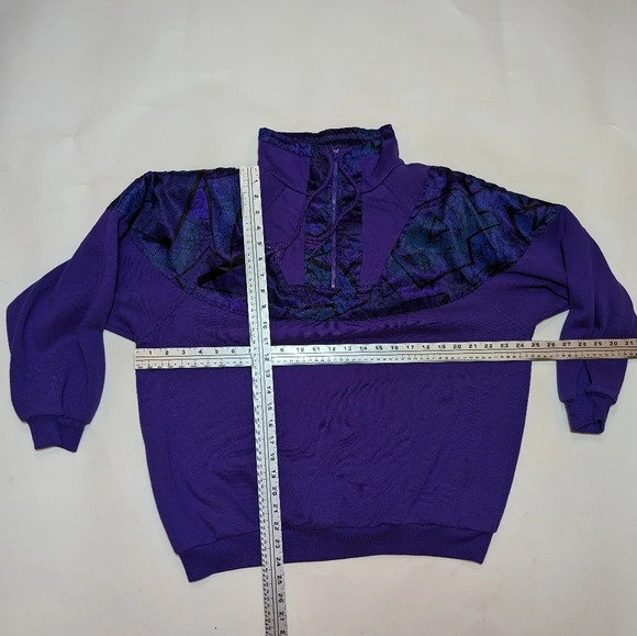 Vintage Lady Foot Locker Purple Silky Satin Accent 1/4 Zip Up Sweatshirt Sweater - Picture 8 of 10